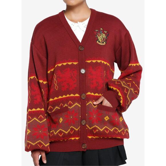 Harry Potter Wizarding World Gryffindor Fair Isle Cardigan Red Size Small - Picture 1 of 10